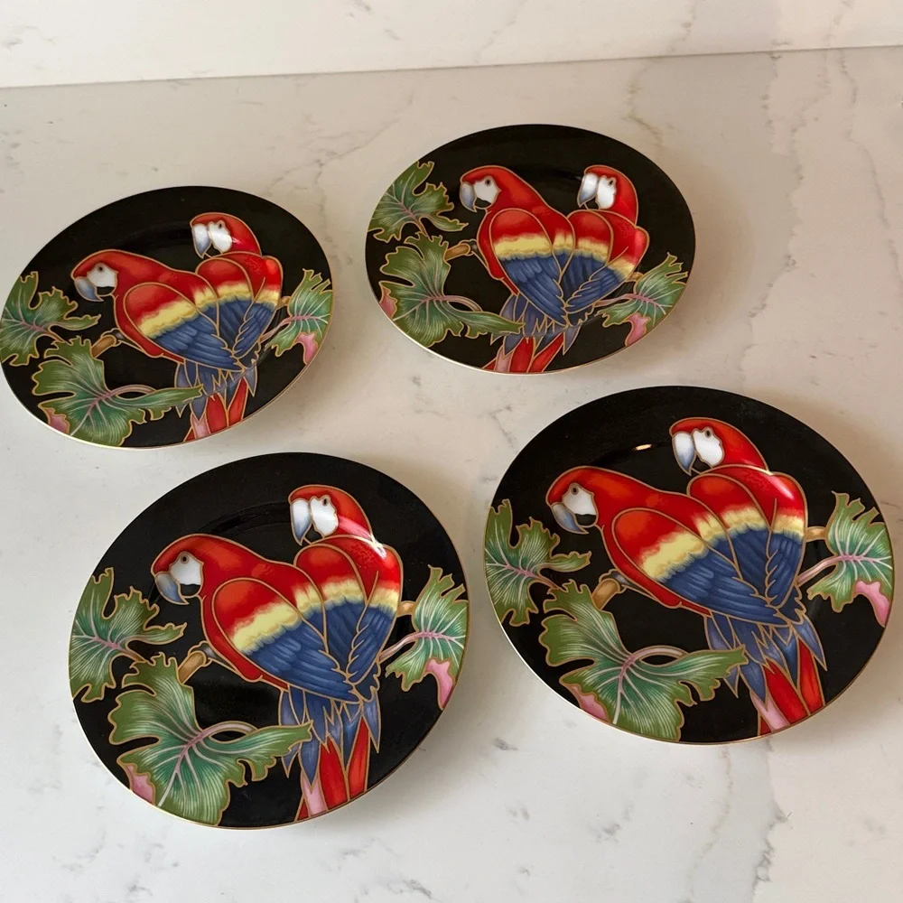 Vintage Fitz & Floyd Jungle Parrot Dessert Plates Set of 4
